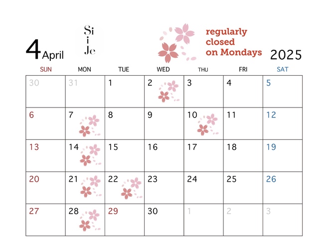 SiiJe~シイジ~4月5月休業日のお知らせ